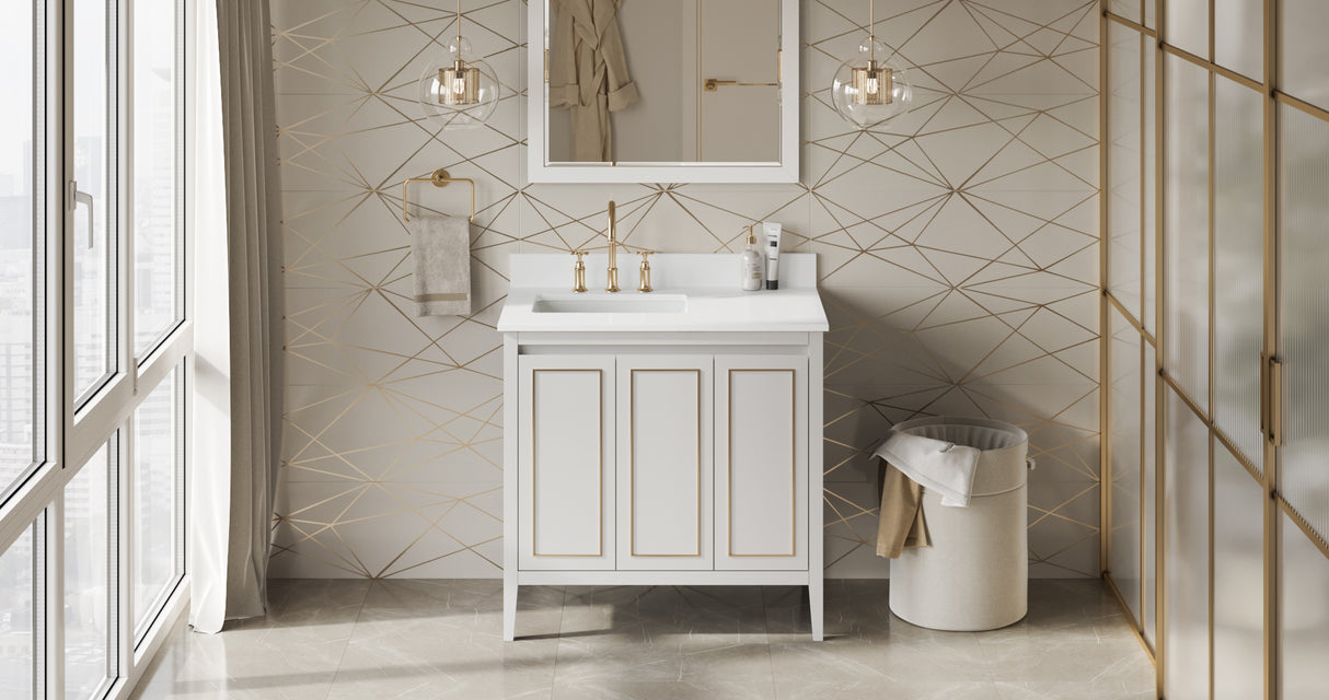 Jeffrey Alexander Percival 36" White Single Sink Bathroom Vanity with White Quartz Top - 8 in. Widespread Faucet Top product image 6