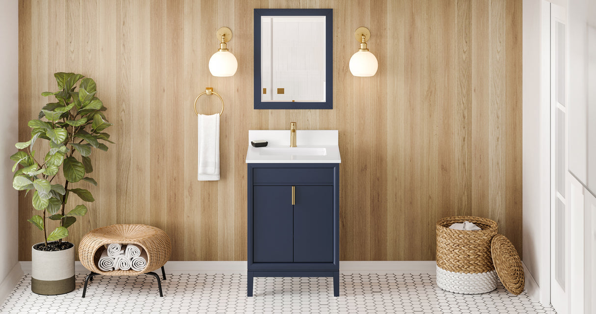 Jeffrey Alexander Theodora 24" Hale Blue Single Sink Bathroom Vanity with White Quartz Top - 8 in. Widespread Faucet Top - VKITTHE24BLWQR1 product image 6