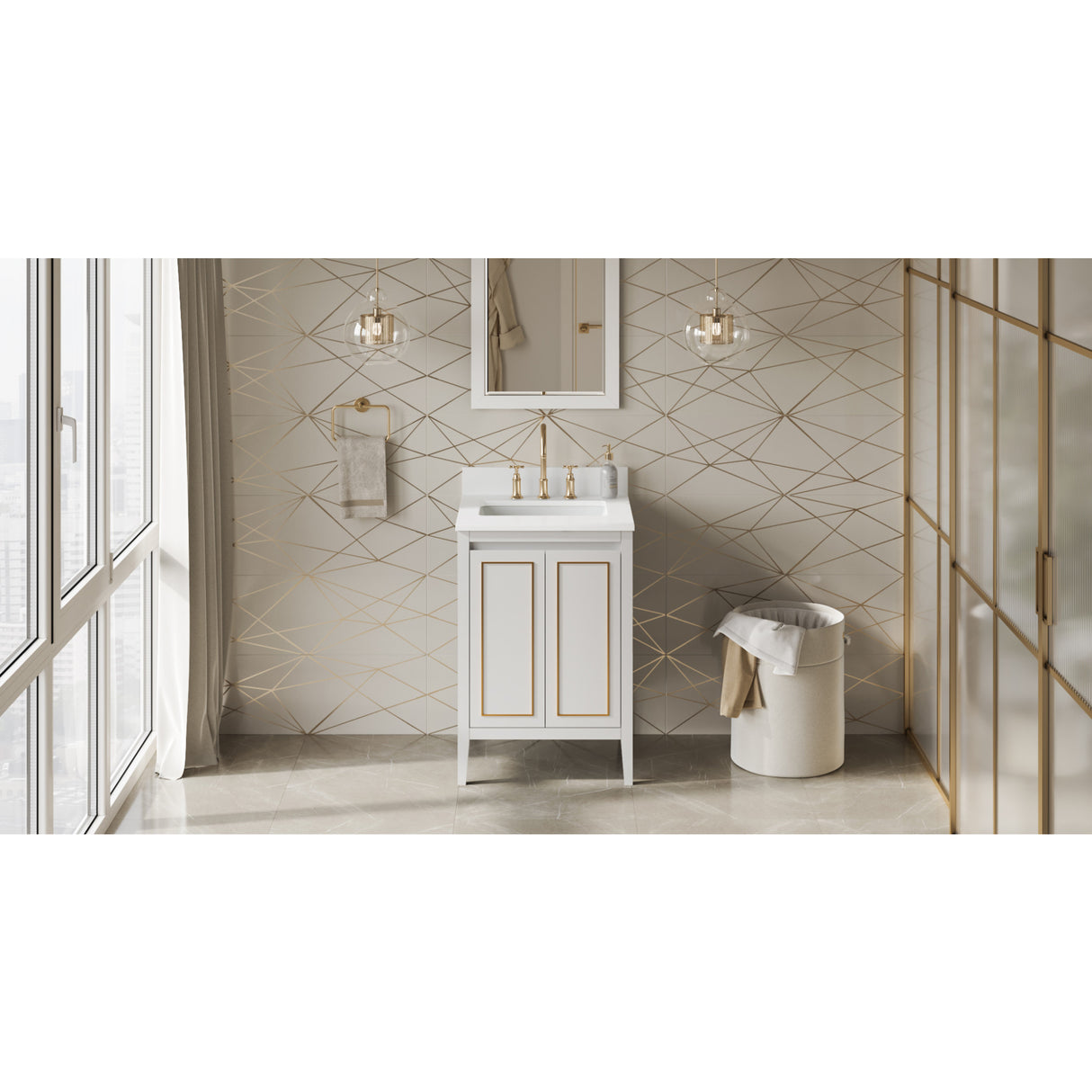Jeffrey Alexander Percival 24" White Single Sink Bathroom Vanity with White Quartz Top - 8 in. Widespread Faucet Top - VKITPER24WHWQR