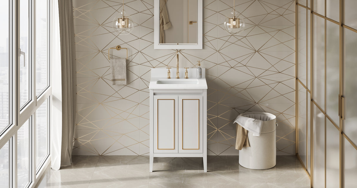 Jeffrey Alexander Percival 24" White Single Sink Bathroom Vanity with White Quartz Top - 8 in. Widespread Faucet Top - VKITPER24WHWQR product image 6