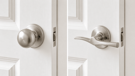 Side-by-side comparison of a door knob and a door lever
