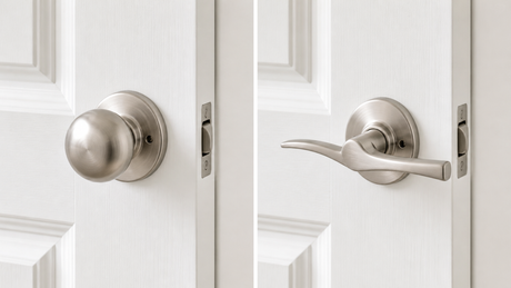 Side-by-side comparison of a door knob and a door lever