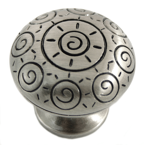 MNG Hardware 10321 103 1-1/4" Sun Swirl Round Cabinet Knob Satin Nickel Antique