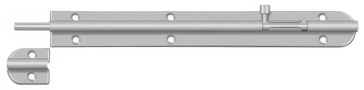 Deltana 10BB32D barrel bolt in satin stainless, front view