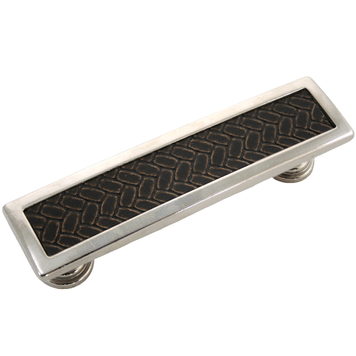 Laurey 12490 124 Churchill 3.77" Leather Rectangle Cabinet Pull Satin Nickel/ Saddle Brown
