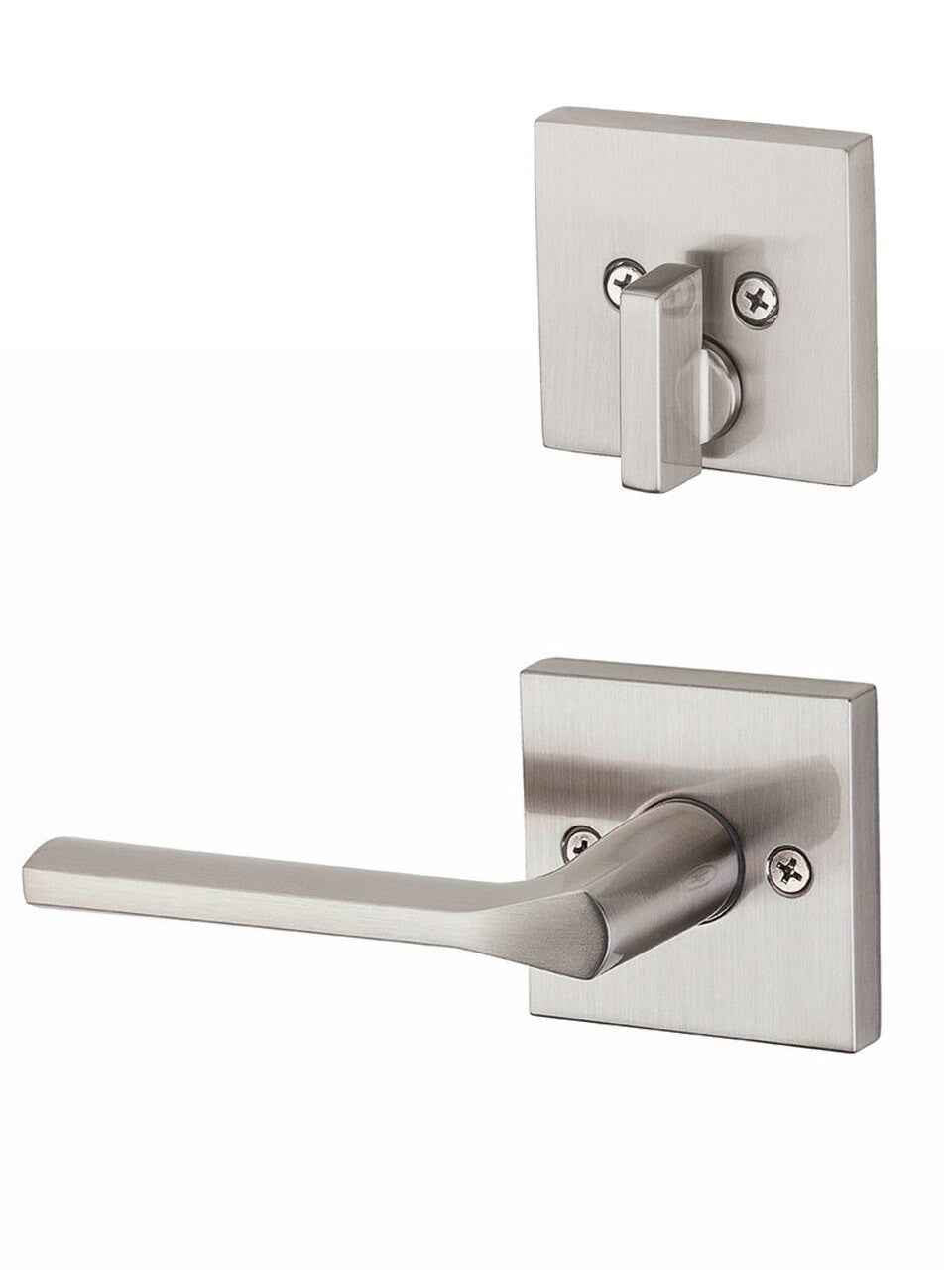 Kwikset Lisbon Handleset Trim with Square Rose in Satin Nickel