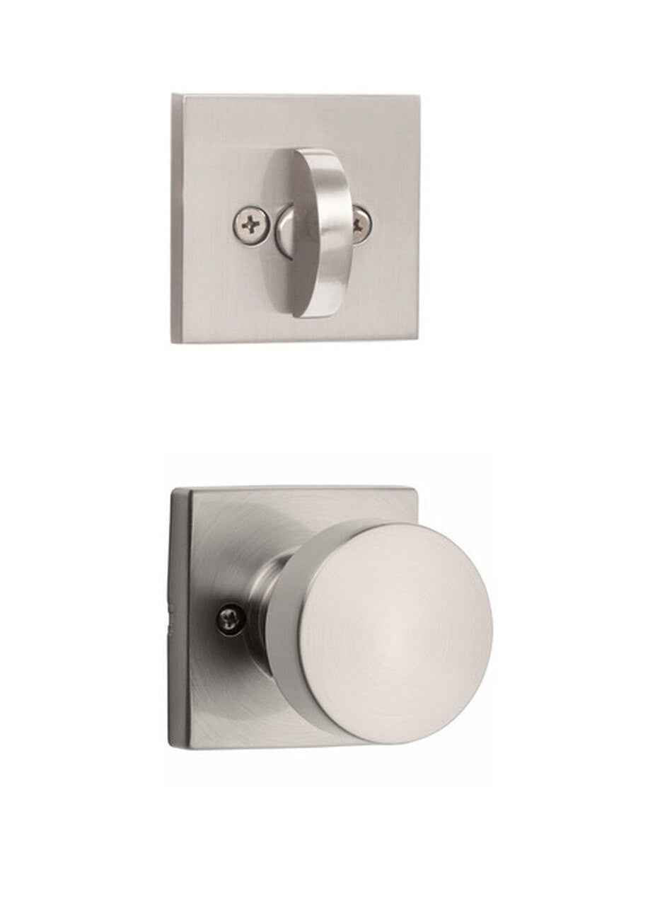 Kwikset Pismo Handleset Trim with Square Rose in Satin Nickel