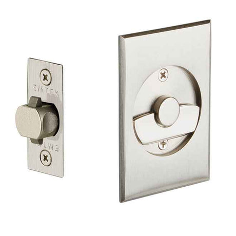 Emtek Privacy Pocket Door Tubular Lock with Privacy Strike Plate and Dust Box in Satin Nickel