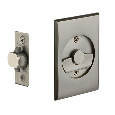Emtek Privacy Pocket Door Tubular Lock with Privacy Strike Plate and Dust Box in Pewter