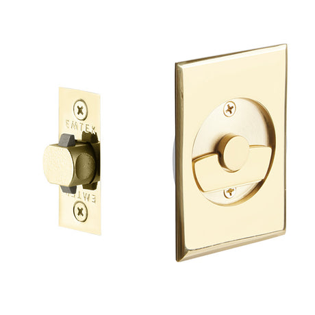 Emtek Privacy Pocket Door Tubular Lock with Privacy Strike Plate and Dust Box in Polished Brass Lifetime