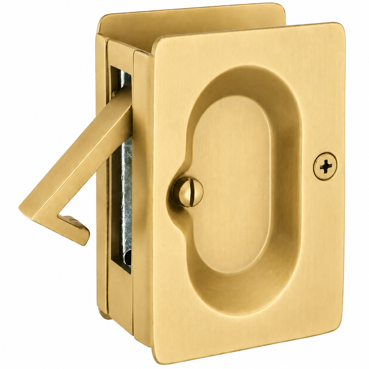 Emtek 2101US4 satin brass pocket door lock