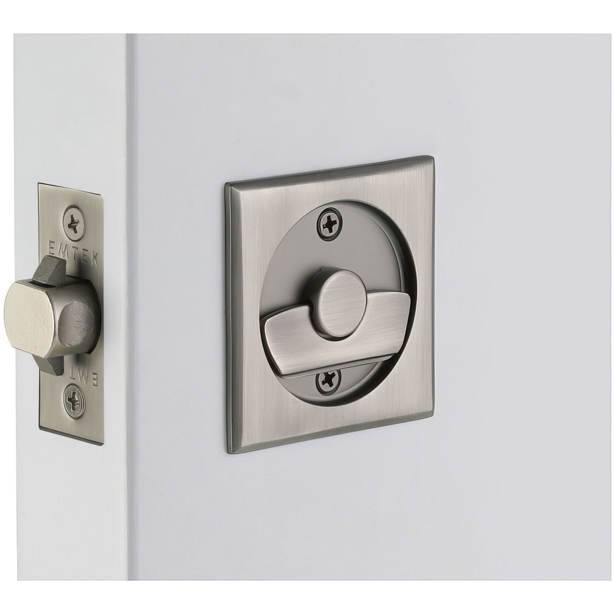 Emtek 2135US14 privacy pocket door lock, additional view