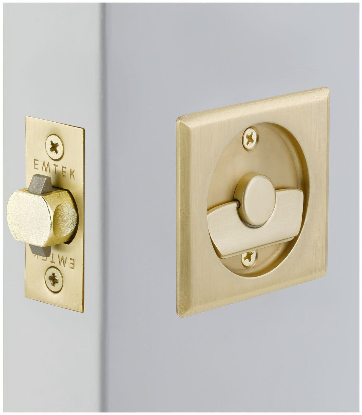 Emtek 2135US4 satin brass privacy pocket door lock