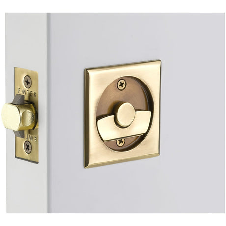 Emtek 2135US7 french antique brass privacy pocket door lock