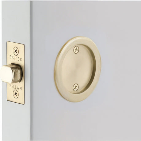 Emtek 2144US4 satin brass passage pocket door lock