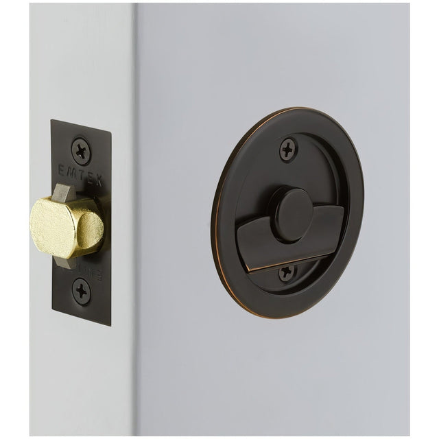 Emtek 2145US10B privacy pocket door lock, additional view