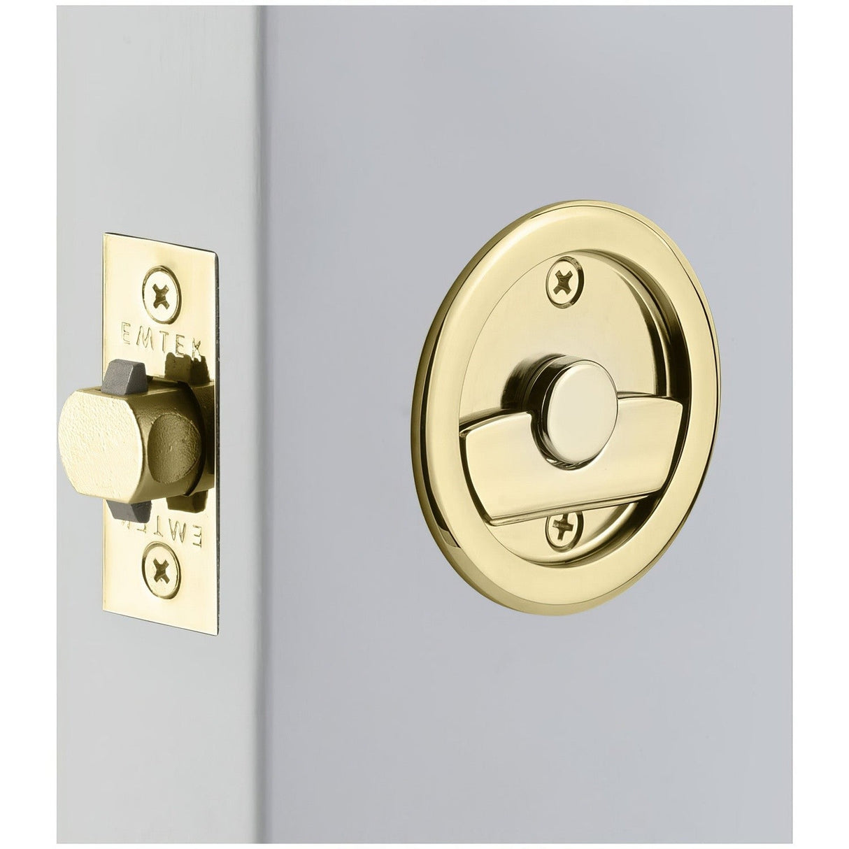 Emtek 2145US3 polished brass lifetime privacy pocket door lock