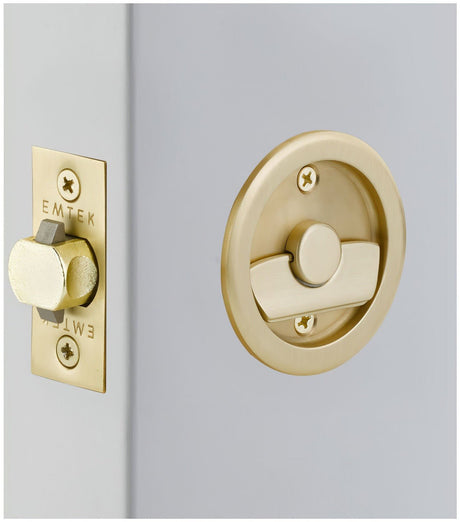 Emtek 2145US4 satin brass privacy pocket door lock