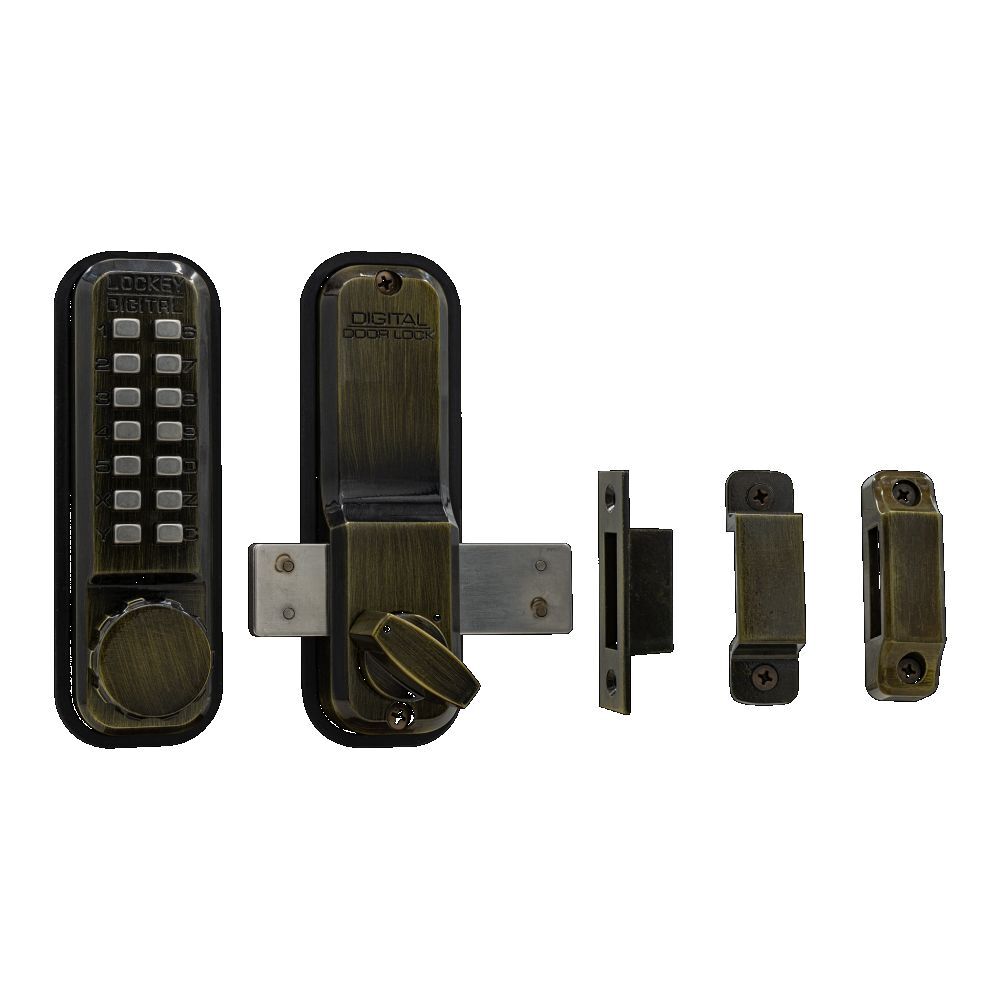 Lockey 2200AB antique brass mechanical pushbutton locksets
