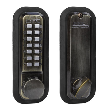Lockey 2210AB antique brass mechanical pushbutton locksets