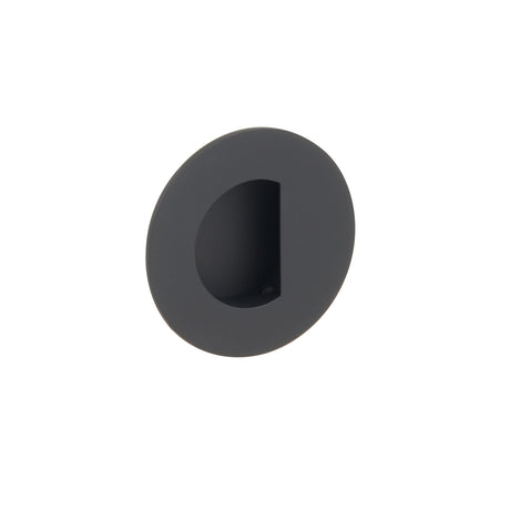 Emtek 3" Round Flush Pull with Half Moon Pocket in Flat Black