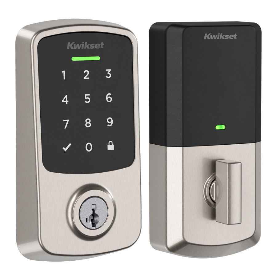 Kwikset 9400BLETHRDTPD Aura Reach Bluetooth and Matter Enabled Smart Touchscreen Deadbolt in Satin Nickel