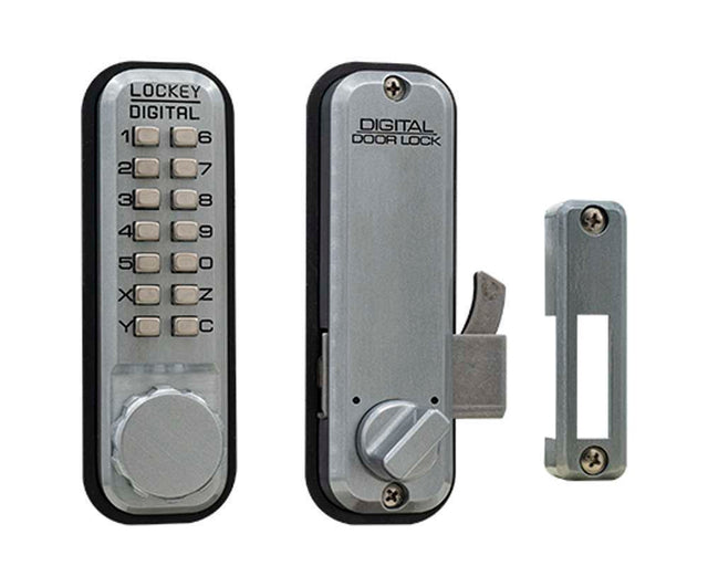 Lockey 2500SCMGKA satin chrome marine grade mechanical pushbutton locksets