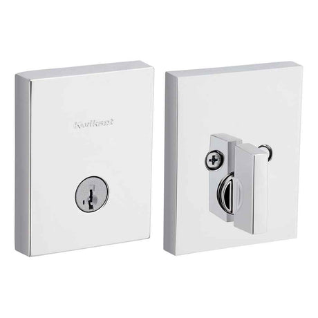 Kwikset 258RCT Rectangular Contemporary Low Profile Single Cylinder SmartKey Deadbolt in Bright Chrome