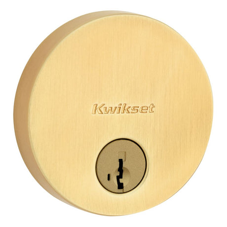 Kwikset 258RDT Uptown Round Contemporary Low Profile Single Cylinder SmartKey Deadbolt in Satin Brass