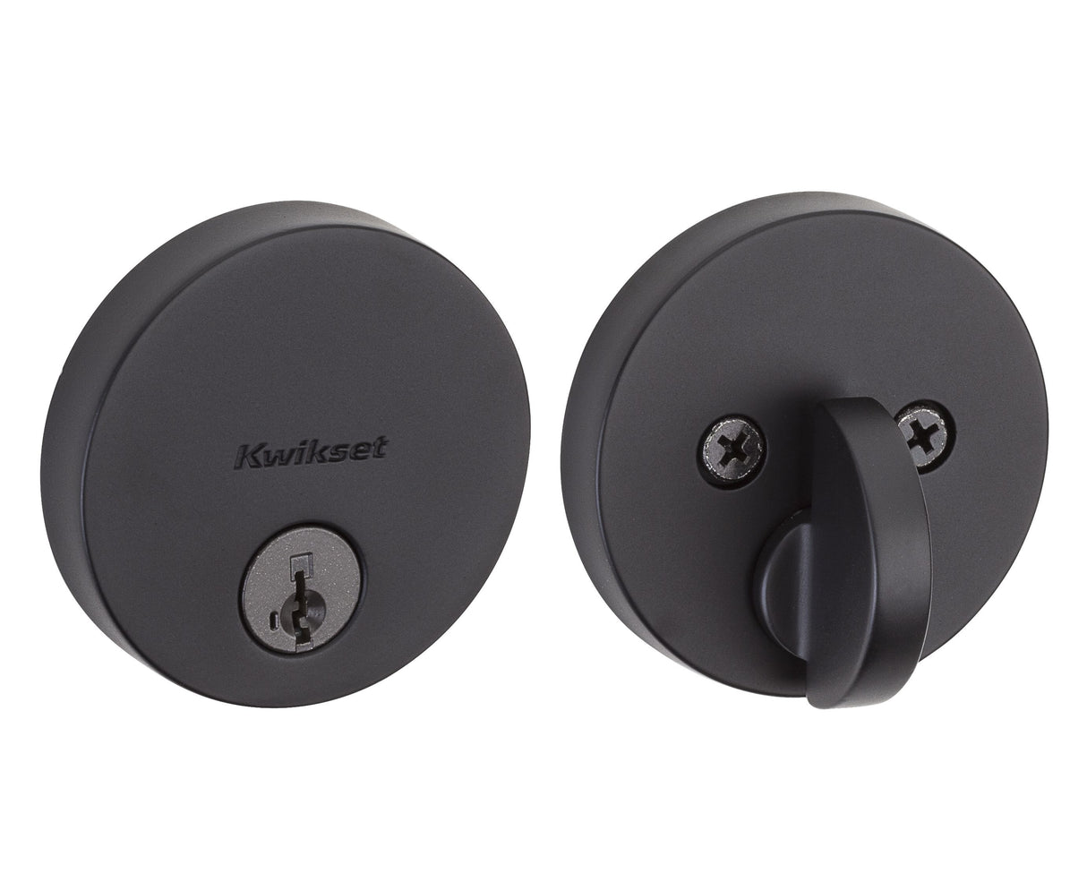 Kwikset 258RDT Uptown Round Contemporary Low Profile Single Cylinder SmartKey Deadbolt in Matte Black