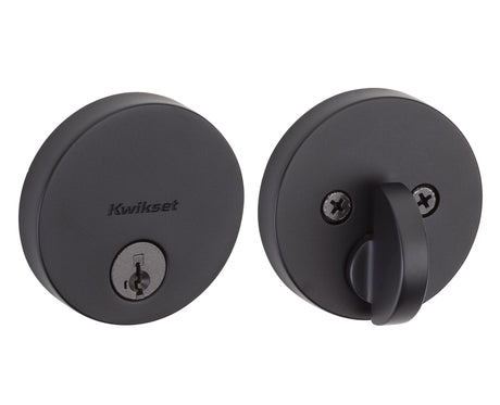 Kwikset 258RDT Uptown Round Contemporary Low Profile Single Cylinder SmartKey Deadbolt in Matte Black