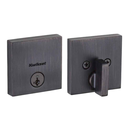Kwikset 258SQT Downtown Square Contemporary Low Profile Single Cylinder SmartKey Deadbolt in Venetian Bronze