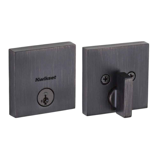 Kwikset 258SQT Downtown Square Contemporary Low Profile Single Cylinder SmartKey Deadbolt in Venetian Bronze
