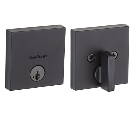 Kwikset 258SQT Downtown Square Contemporary Low Profile Single Cylinder SmartKey Deadbolt in Matte Black