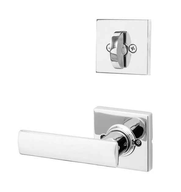 Kwikset Breton Handleset Trim with Square Rose in Bright Chrome