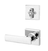 Kwikset Breton Handleset Trim with Square Rose in Bright Chrome