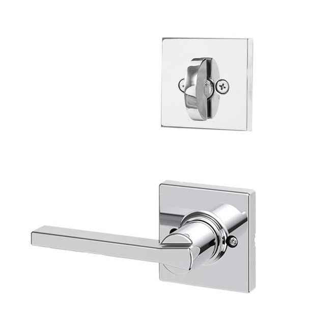 Kwikset Casey Handleset Trim with Square Rose in Bright Chrome