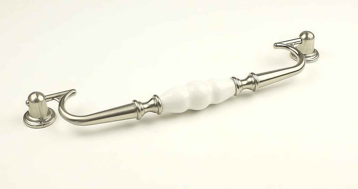 Century Hardware 27449-15WT satin nickel/white cabinet pull handle