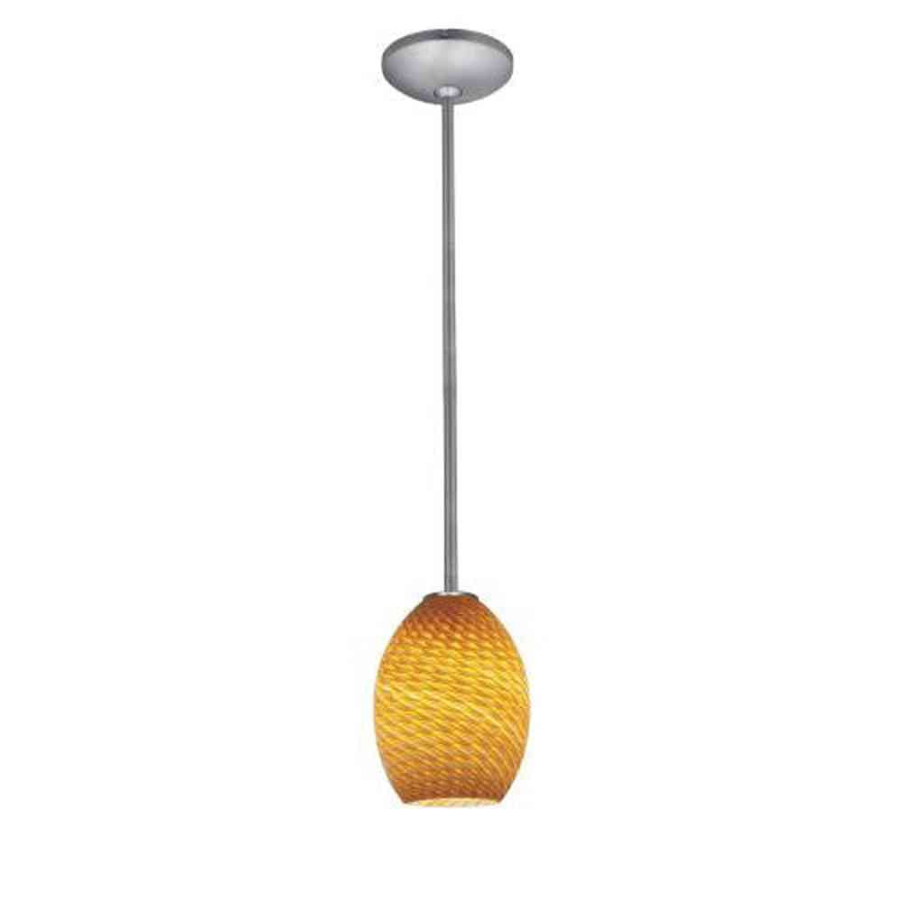 Access Lighting 28023-1R-BS/AMBFB brushed steel / amber fire bird glass pendant light