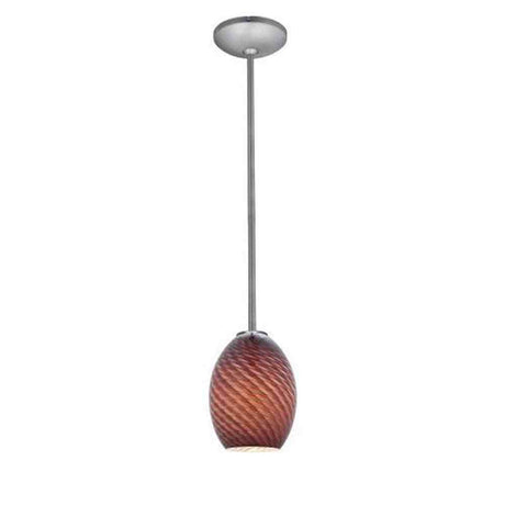 Access Lighting 28023-1R-BS/PLMFB brushed steel / plum fire bird glass pendant light