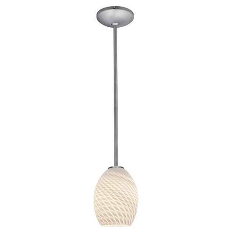 Access Lighting 28023-1R-BS/WHTFB brushed steel / white fire bird glass pendant light