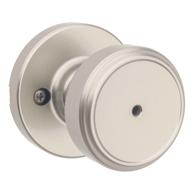 Kwikset 300MNKRDT Maven Knob Round Rose Privacy Door Lock in Satin Nickel