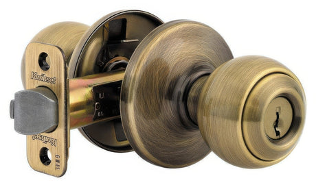Kwikset 400P-5 antique brass keyed entry door knob