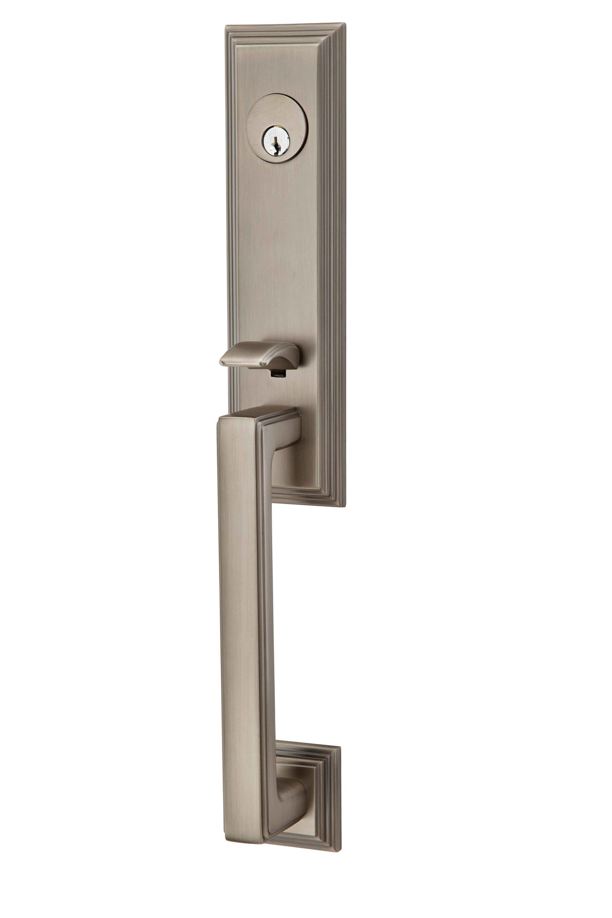 Emtek Lever Left Hand 2-3/8" and 2-3/4" Backset Single Cylinder Wilshire Tubular Handleset in Pewter
