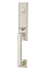 Emtek Lever Left Hand 2-3/8" and 2-3/4" Backset Single Cylinder Wilshire Tubular Handleset in Satin Nickel
