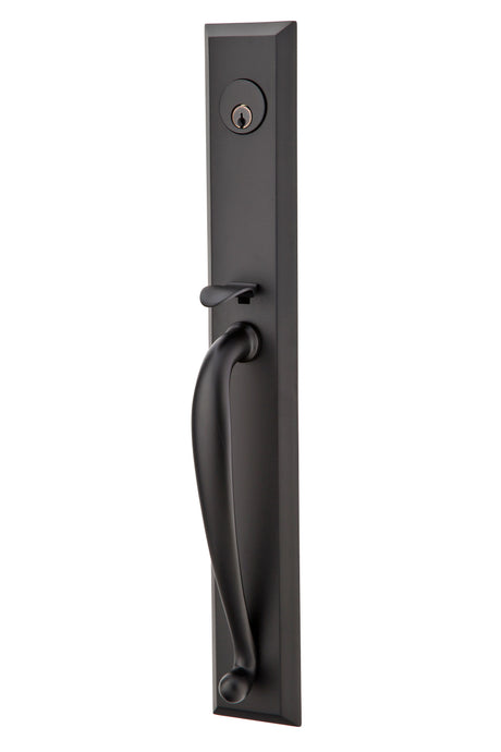 Emtek Lever Right Hand 2-3/8" and 2-3/4" Backset Single Cylinder Jefferson Tubular Handleset in Flat Black