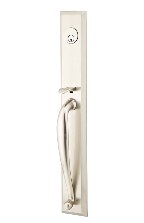 Emtek Town Glass Knob 2-3/8" and 2-3/4" Backset Single Cylinder Jefferson Tubular Handleset - Reversible in Satin Nickel
