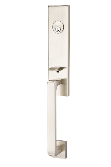 Emtek Lever Left Hand 2-3/8" and 2-3/4" Backset Single Cylinder Davos Tubular Handleset in Satin Nickel