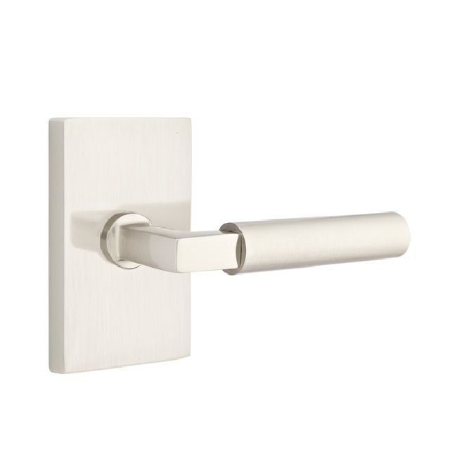 Emtek Lever Dummy Pair with Modern Rectangular Rose for 1-1/4" to 2" Door in Satin Nickel