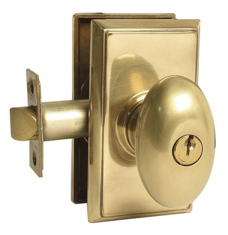 Emtek 5100EUS7 Egg Knob 2-3/8" and 2-3/4" Backset Keyed Entry with Regular Rose for 1-3/8" to 2-1/16" Door French Antique Brass Finish